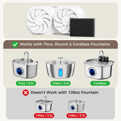 Round One Cat Water Fountain Stainless Steel - 3.2L/108Oz Pet Water Fountain for Cats Indoor - Automatic Pet Watering Dispenser (1 Filter)