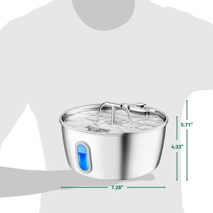 Round One Cat Water Fountain Stainless Steel - 3.2L/108Oz Pet Water Fountain for Cats Indoor - Automatic Pet Watering Dispenser (1 Filter)